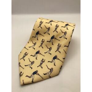 Vintage Beaufort 100% Silk Men's Tie-Baseball Themed Yellow 59" Long x 3.75 Wide